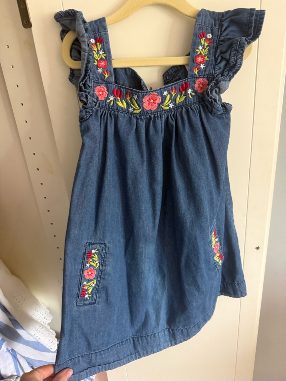 Tommy Bahama Blue Denim Dress with Pink & Yellow Floral Embroidery